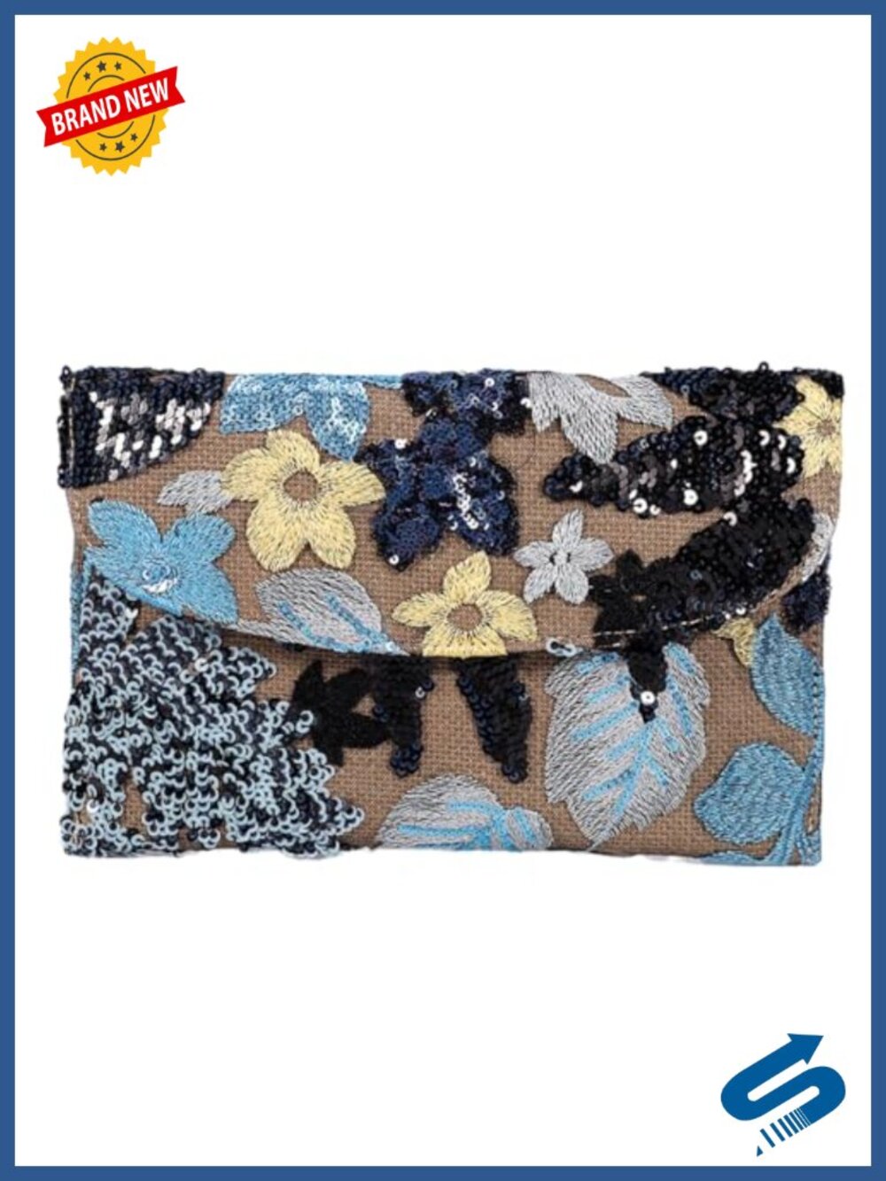Handmade Sequin Embroidered Floral Clutch Purse for Women Envelope Evening Bag